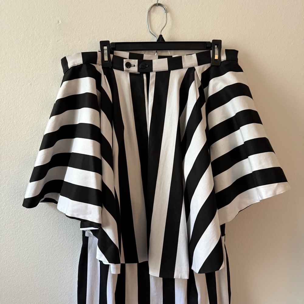 Black and White Striped Peplum Midi Dress - Picture 10 of 13